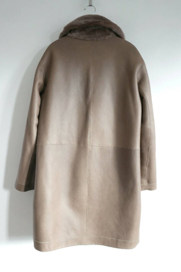 Helmut Lang women's taupe shearling and leather reversible coat