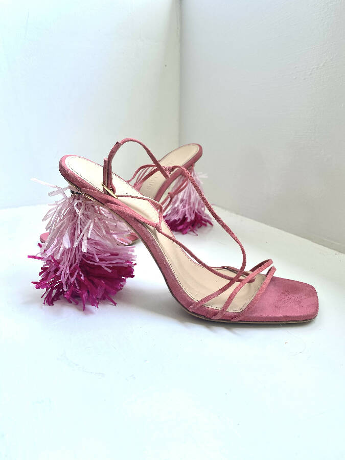 Jacquemus pink suede stappy pompom heels