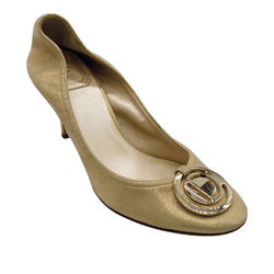 PRE-LOVED CHRISTIAN DIOR beige metalic pumps 