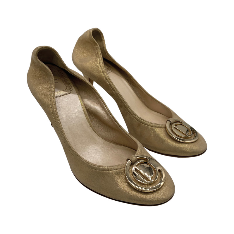 pre-owned CHRISTIAN DIOR beige metalic pumps 