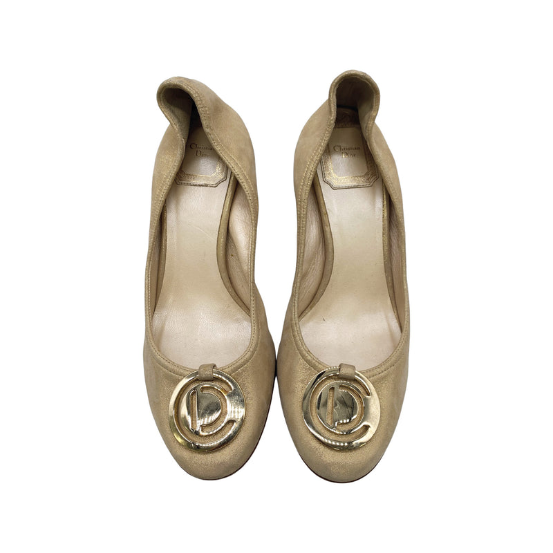 second-hand CHRISTIAN DIOR beige metalic pumps 