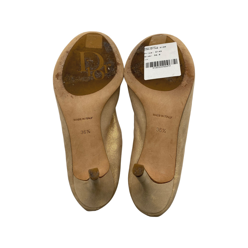 CHRISTIAN DIOR beige metalic leather pumps