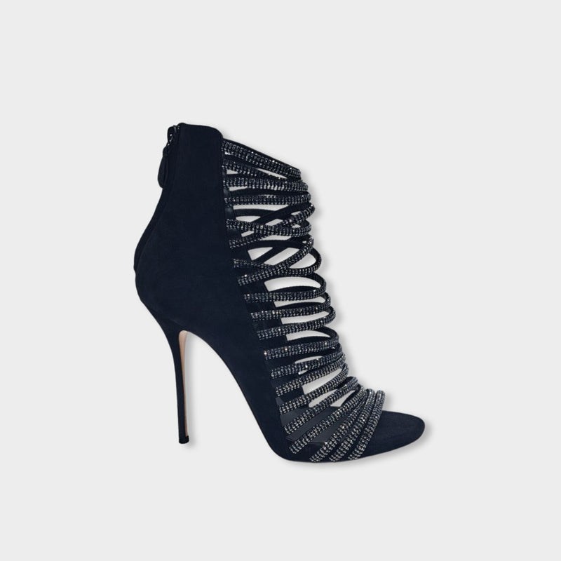 pre-owned CASADEI black suede heels with crystals