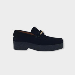 pre-owned CÉLINE black velvet platform loafers