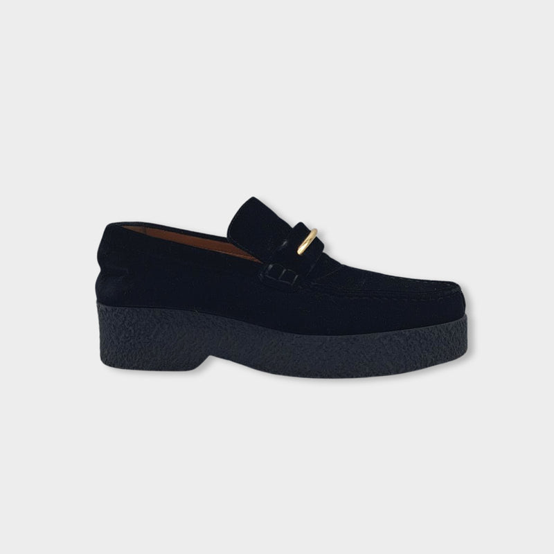 pre-owned CÉLINE black velvet platform loafers