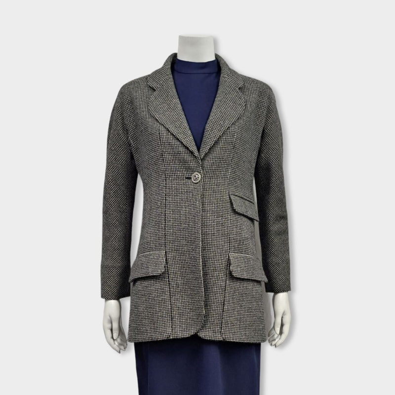 pre-owned CHANEL black and white wool coat