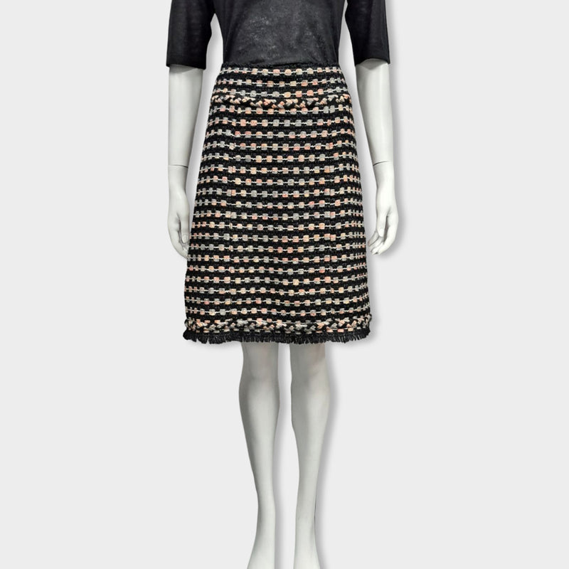 pre-owned CHANEL black tweed skirt with pink and grey details
