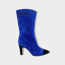 pre-owned CHANEL blue suede boots
