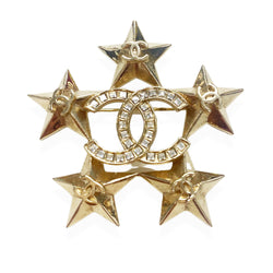 pre-owned CHANEL star gold brooch with rhinestones