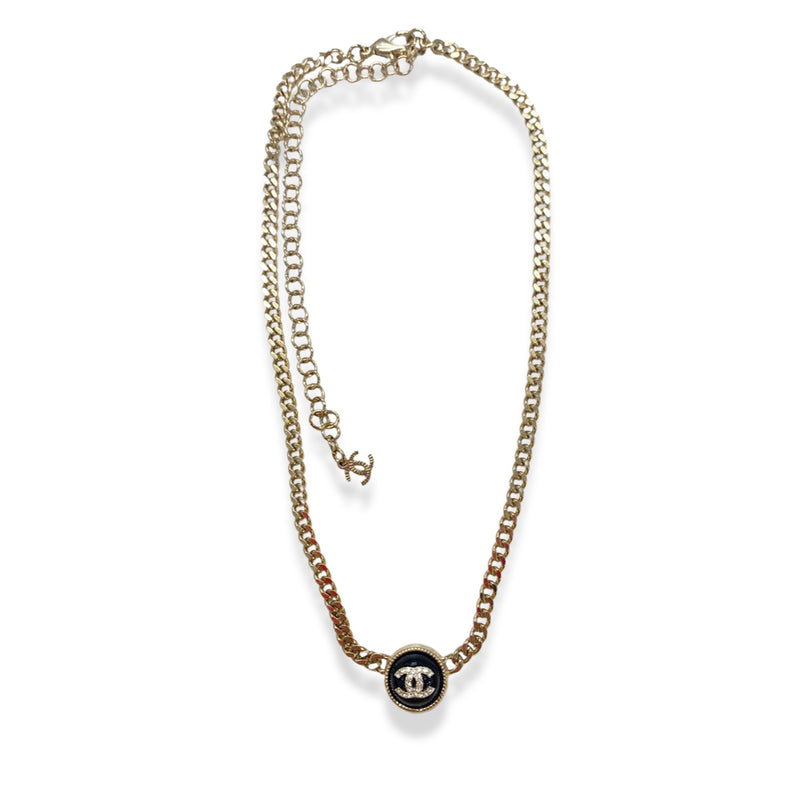 pre-owned CHANEL gold and black choker with rhinestones