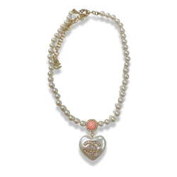 pre-owned CHANEL CC pearl heart choker with rhinestones