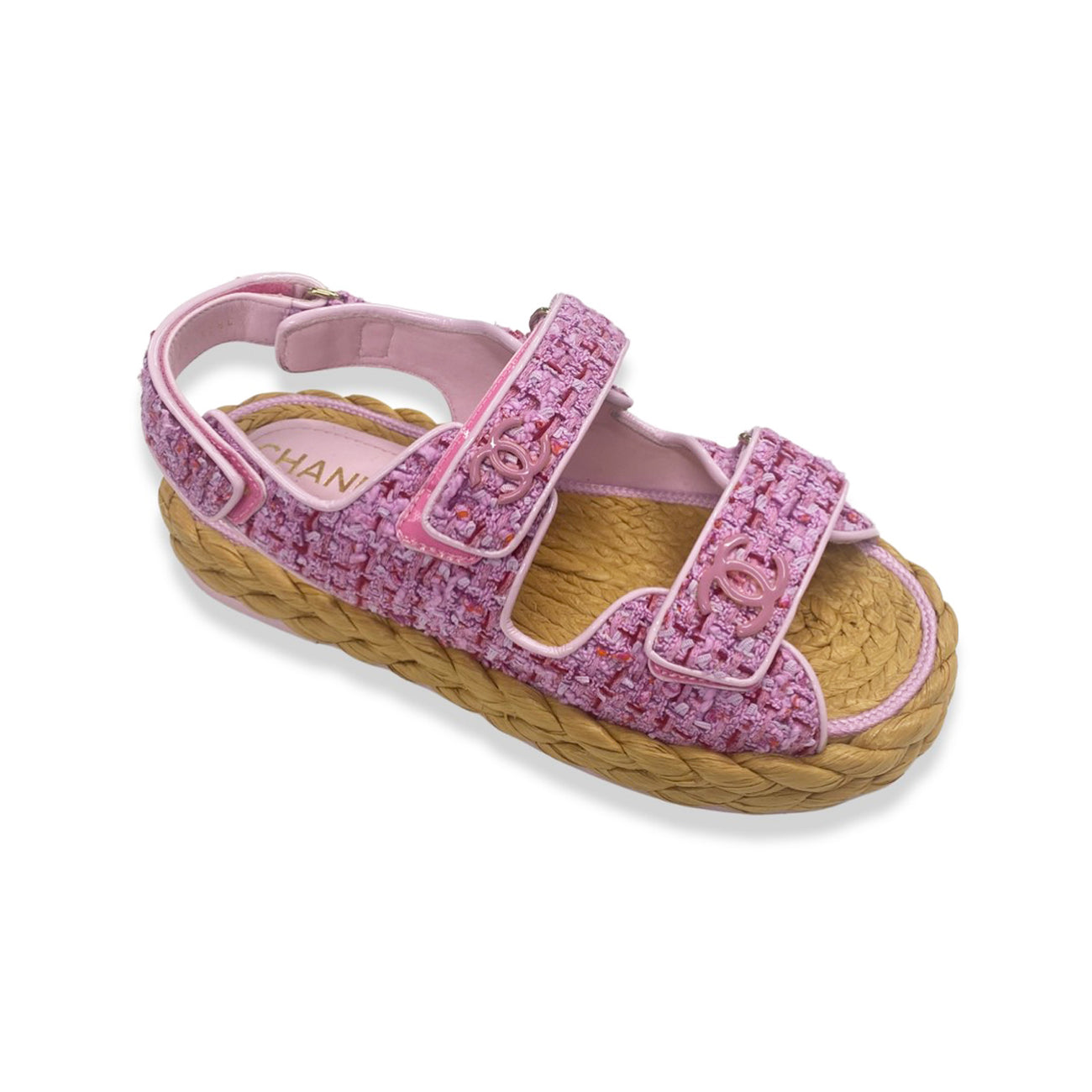 CHANEL pink tweed raffia dad sandals – Loop Generation