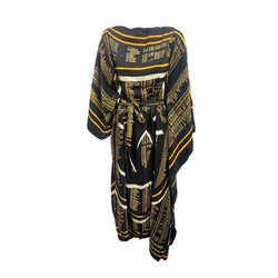 pre-owned CHANEL black and orange monogram silk kaftan dress | Size one size