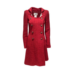 pre-owned CHANEL red tweed double-breasted coat | Size XS