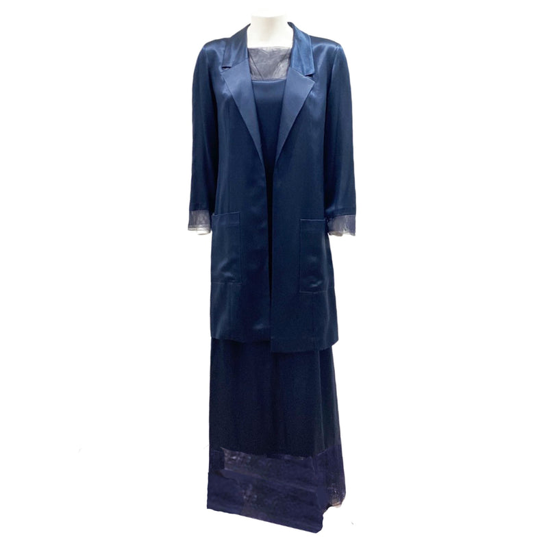 pre-owned CHANEL navy silk set | Size FR38