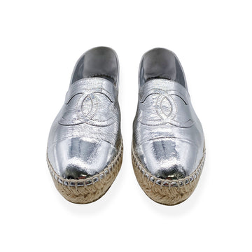 Chanel Silver Lambskin Leather CC Espadrille Flats Size 8.5/39 - Yoogi's  Closet