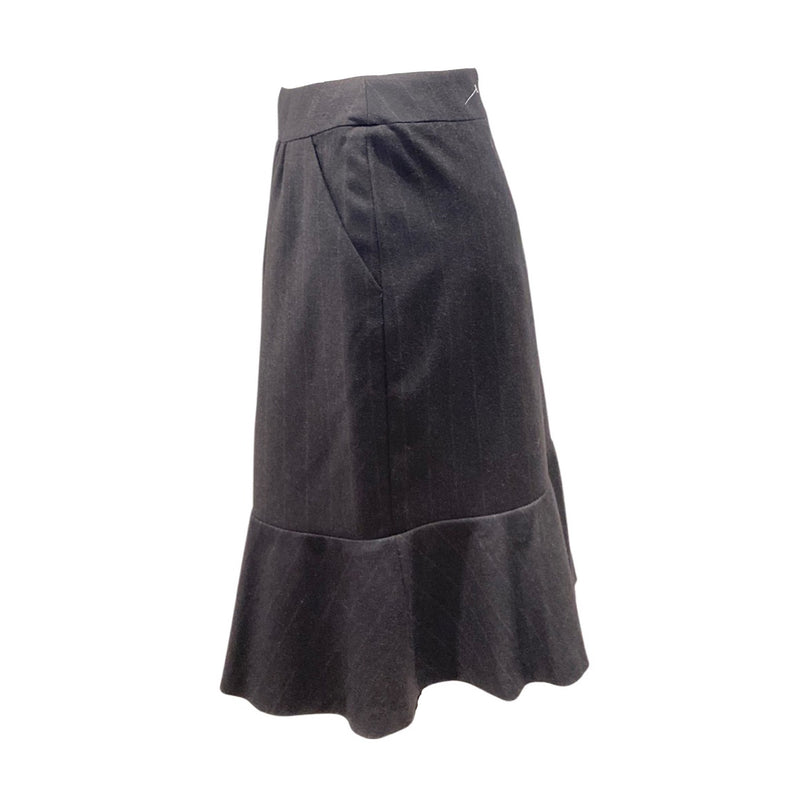 second-hand CHANEL grey and brown ruffled woolen skirt | Size FR36