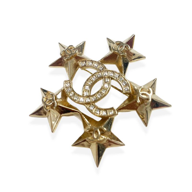 second-hand CHANEL star gold brooch with rhinestones