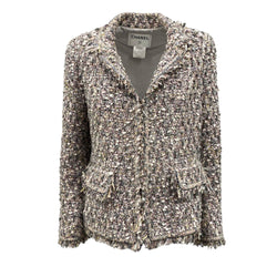 pre-owned CHANEL pink and baby blue tweed jacket | Size FR40