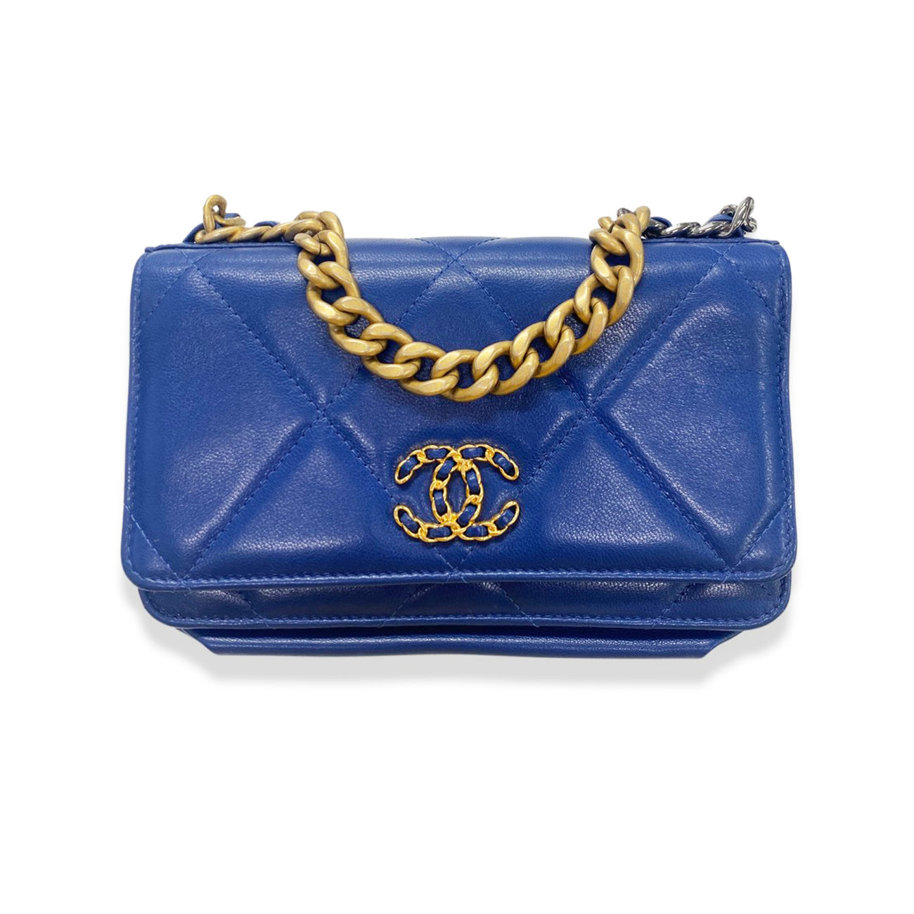 Chanel Blue And Gold Leather WOC Handbag
