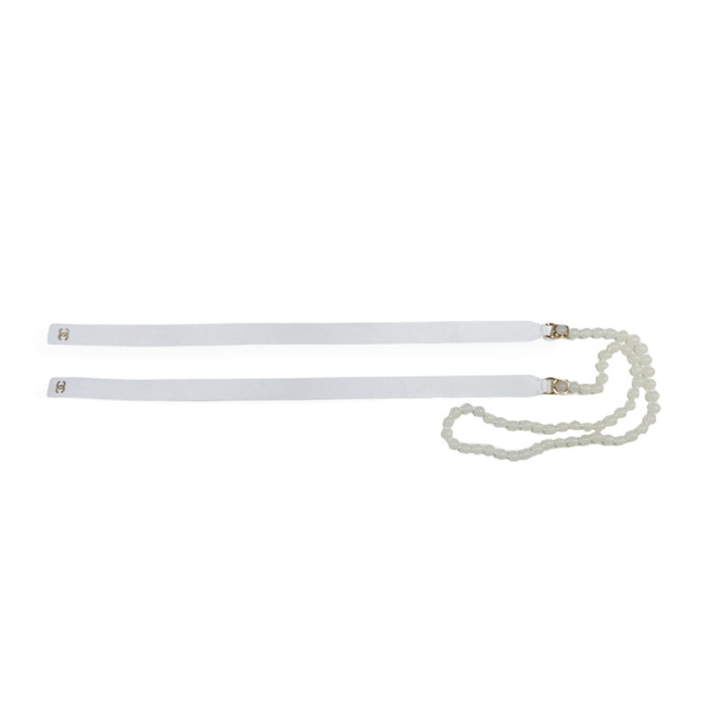 pre-owned CHANEL white leather belt with bead details