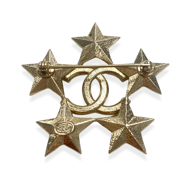 CHANEL star gold brooch with rhinestones