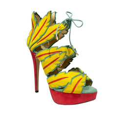 pre-loved CHARLOTTE OLYMPIA multicolour tropical style suede platform heels | Size 38