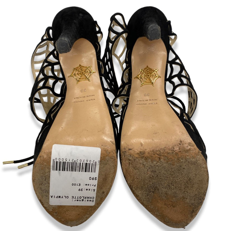 CHARLOTTE OLYMPIA black net suede platform sandal heels