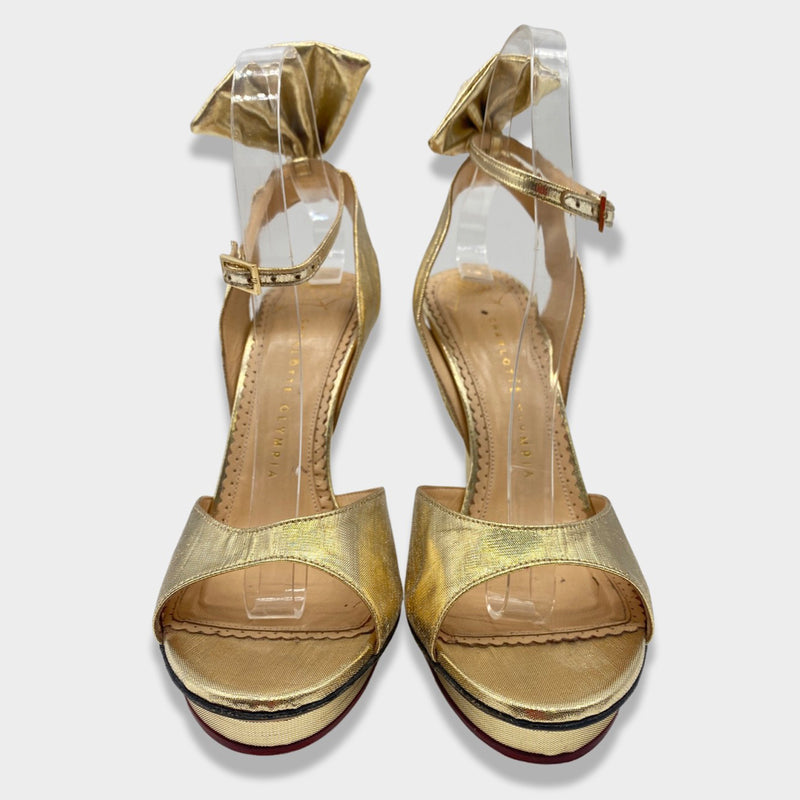 second-hand CHARLOTTE OLYMPIA gold glitter fabric sandal heels | Size 40
