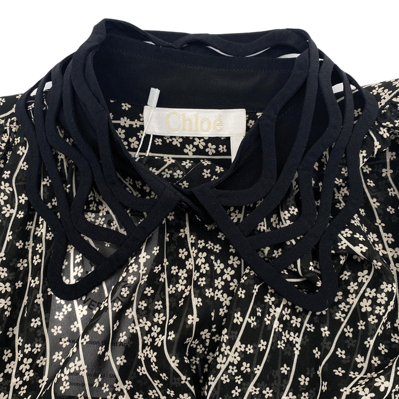 pre-owned CHLOÉ black floral mesh silk blouse