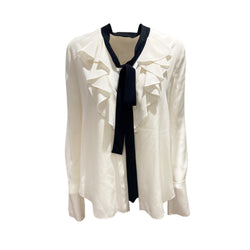 pre-owned CHLOÉ black and ecru silk ruffled blouse | Size FR36