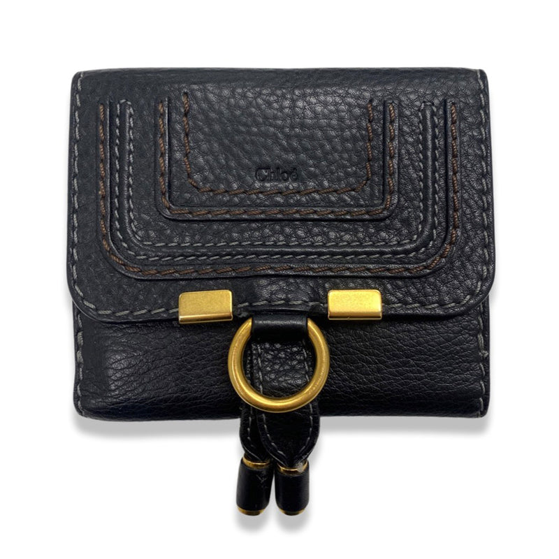 pre-owned CHLOÉ black leather wallet with gold hardware