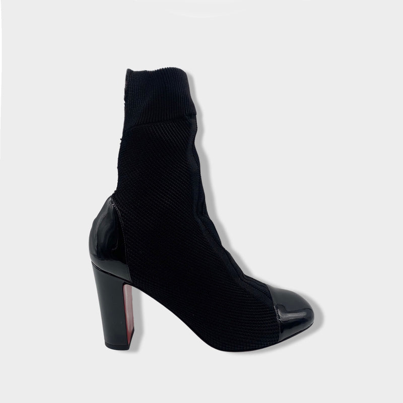 pre-owned CHRISTIAN LOUBOUTIN black patent leather sock boots | Size 37