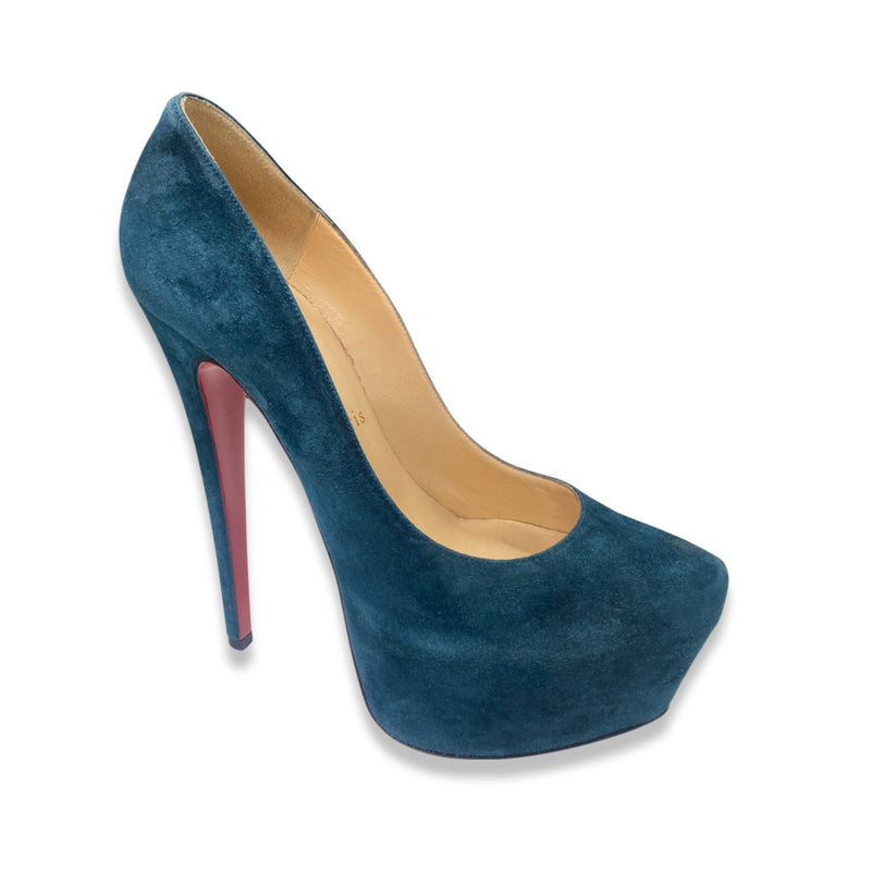 pre-owned CHRISTIAN LOUBOUTIN azure suede platform heels | Size 39