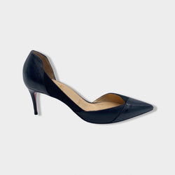 pre-owned CHRISTIAN LOUBOUTIN black suede and patent leather pumps | Size EU37 UK4