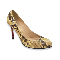 pre-owned CHRISTIAN LOUBOUTIN brown and yellow python leather pumps | Size 38.5