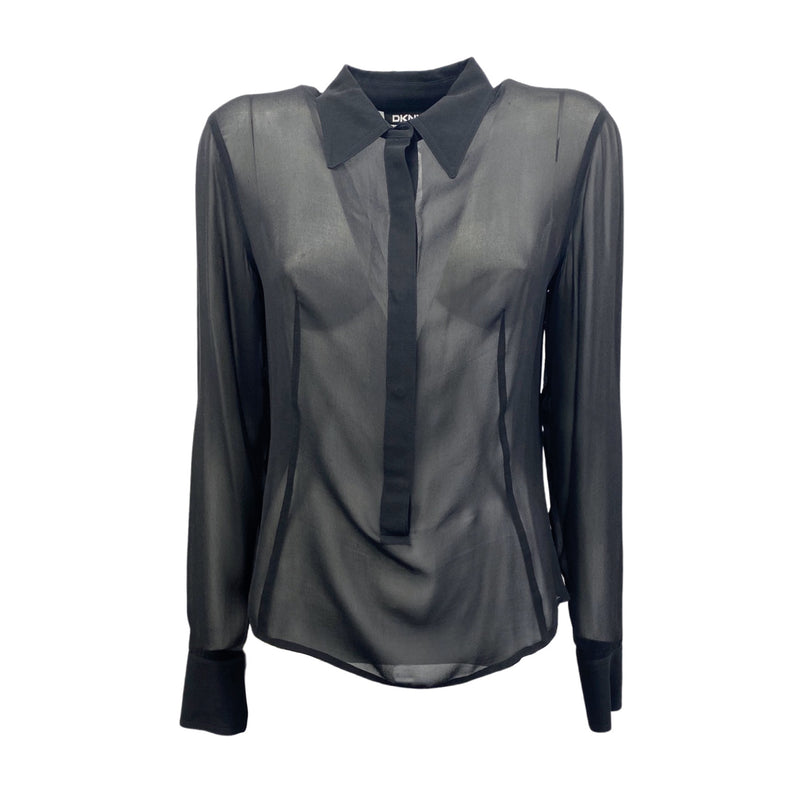 pre-loved DKNY black mesh silk blouse