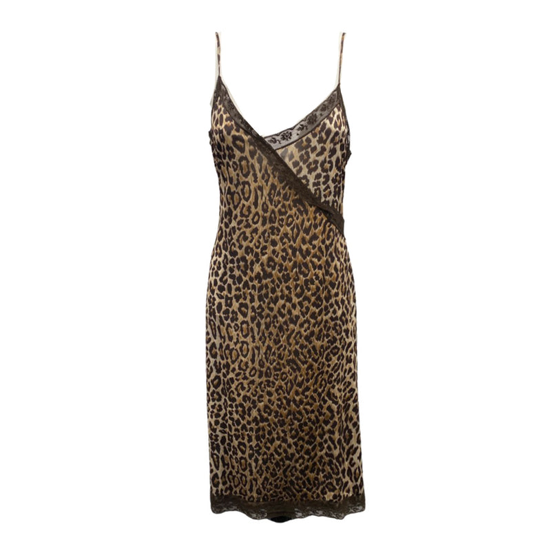 pre-owned DOLCE&GABBANA brown animal print viscose dress | Size IT42