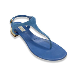 pre-owned DANIELE TORTORA baby blue suede and leather flip flop sandals | Size 39.5
