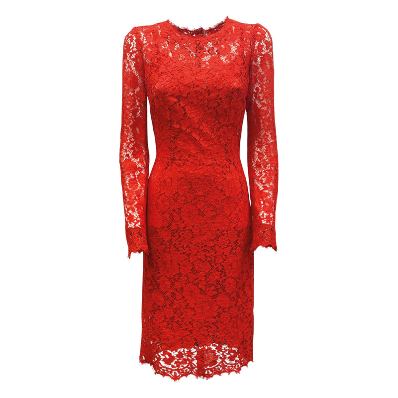 pre-loved DOLCE&GABBANA red lace viscose dress comes with silk slip dress 