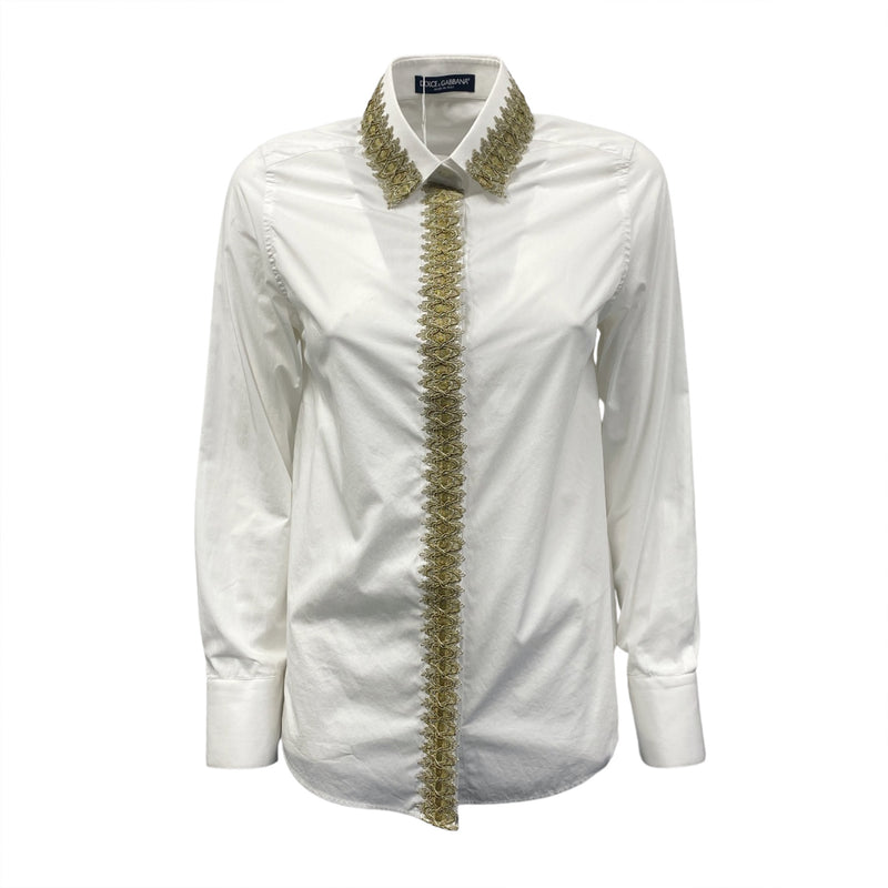 pre-loved DOLCE&GABBANA white and gold embroidered cotton shirt 