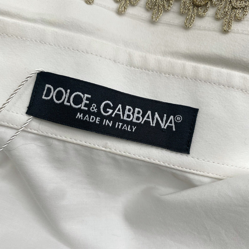 DOLCE&GABBANA white and gold embroidered cotton shirt