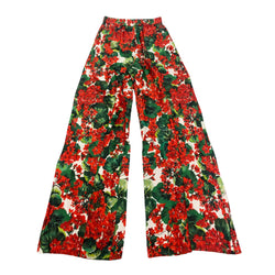 pre-owned DOLCE&GABBANA red and green floral print silk trousers | Size IT42