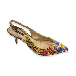 pre-owned DOLCE&GABBANA multicolour Sicilian collection satin sling-back mules | Size 39