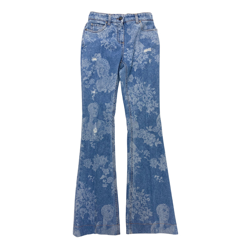 pre-loved ETRO floral blue flared denim jeans