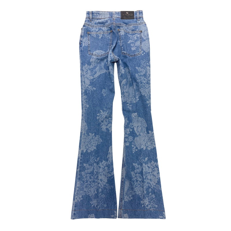 pre-owned ETRO floral blue flared denim jeans