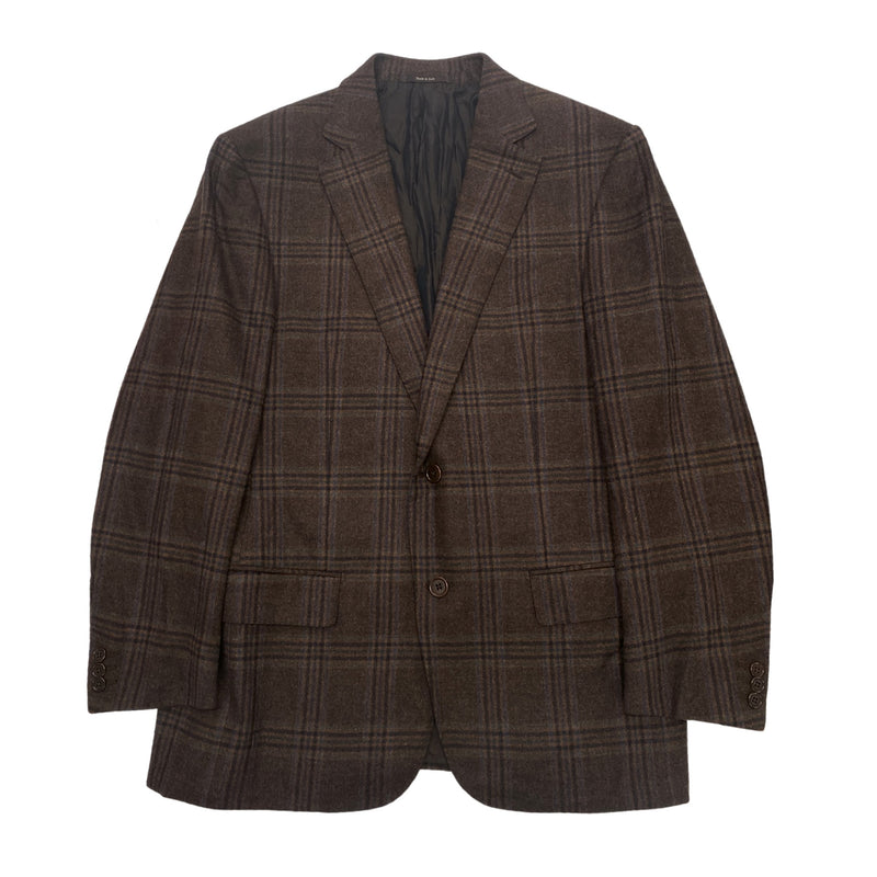 pre-loved ERMENEGILDO ZEGNA checked brown woolen cashmere blazer