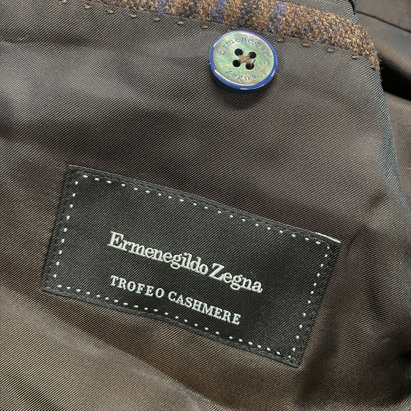 ERMENEGILDO ZEGNA checked brown woolen cashmere jacket
