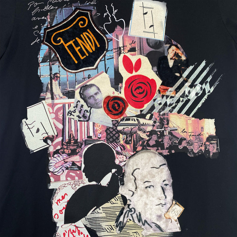 second-hand FENDI black cotton patchwork graphic T-Shirt