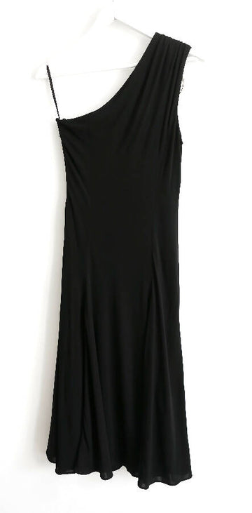 Versace women's black one shoulder flared dress gold tone hoop embelli   Loop Generation
